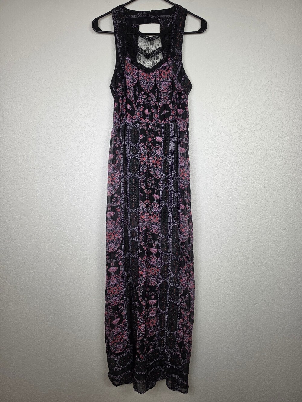 Free People Black Sheer Slit Maxi Boho Whimsigoth Dress